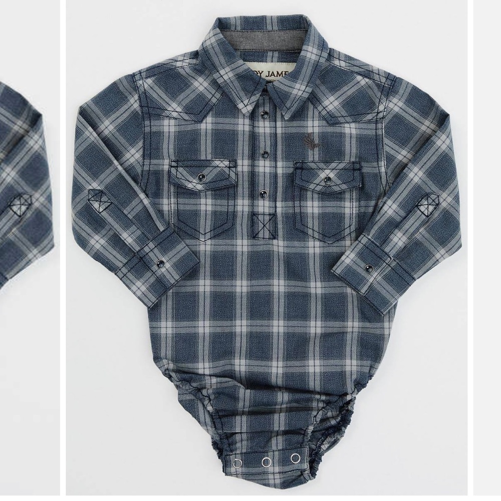 CODY JAMES INFANT BOYS' PLAID PRINT LONG SLEEVE WESTERN SNAP ONESIE